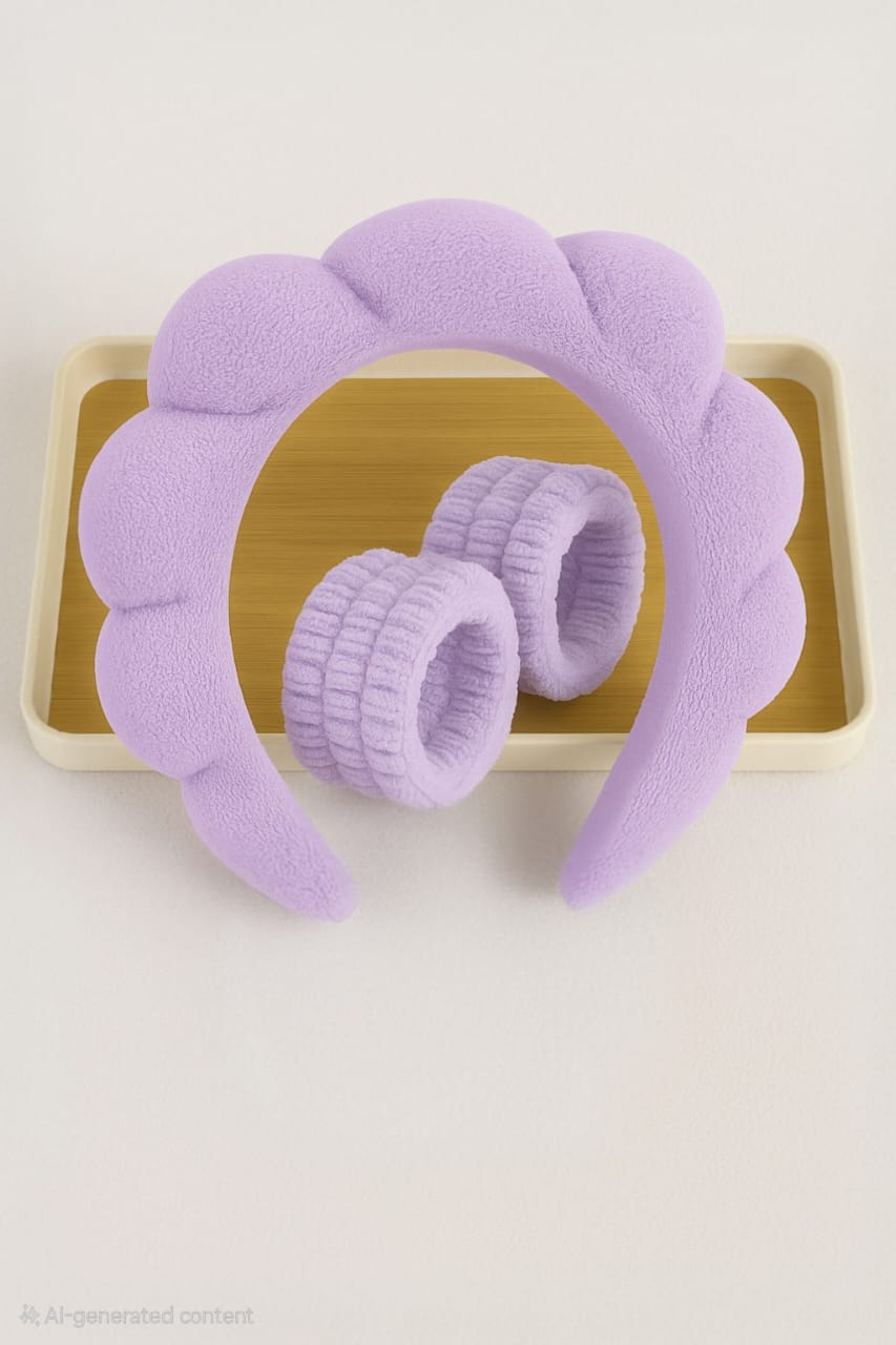 Fluffy Skincare Headband & Wristband Set