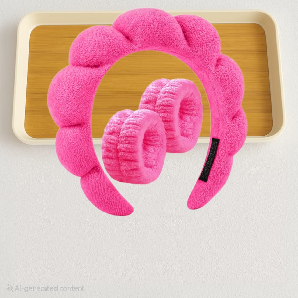 Fluffy Skincare Headband & Wristband Set